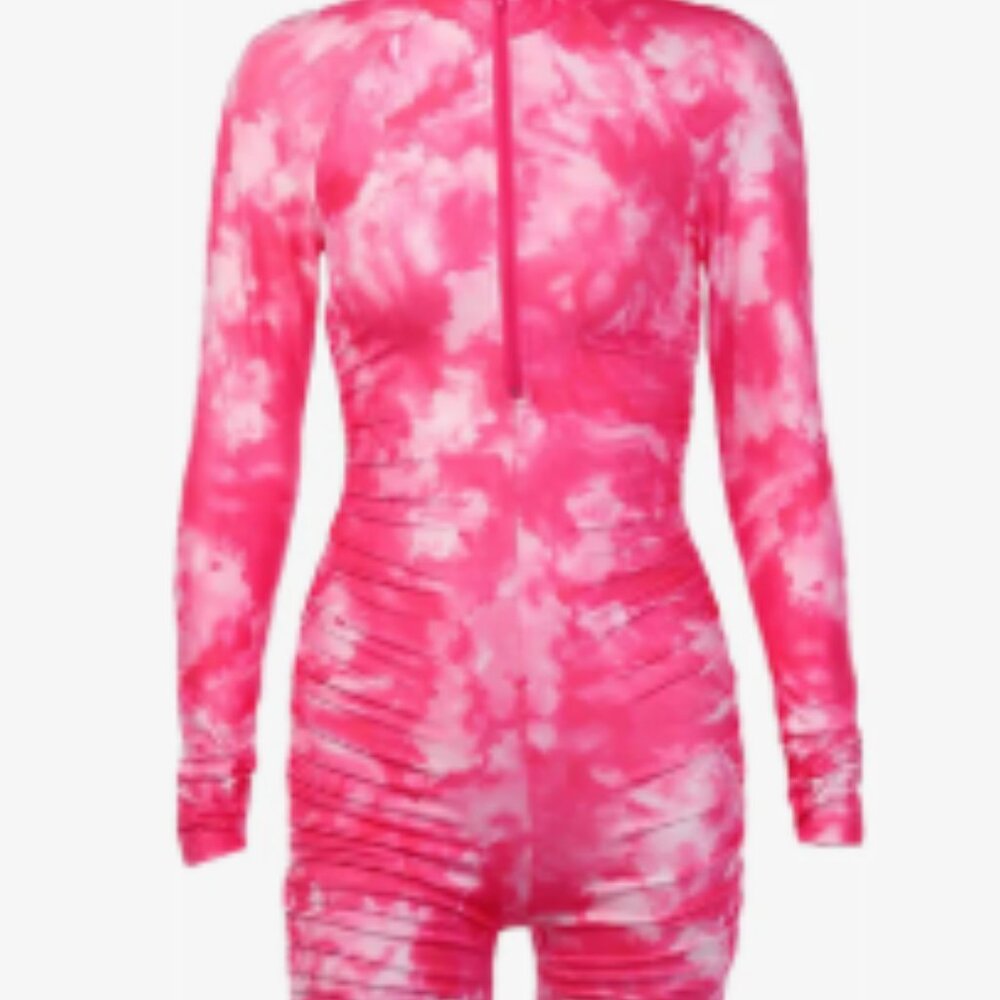 Pink Tie-Dye Long Sleeve Romper